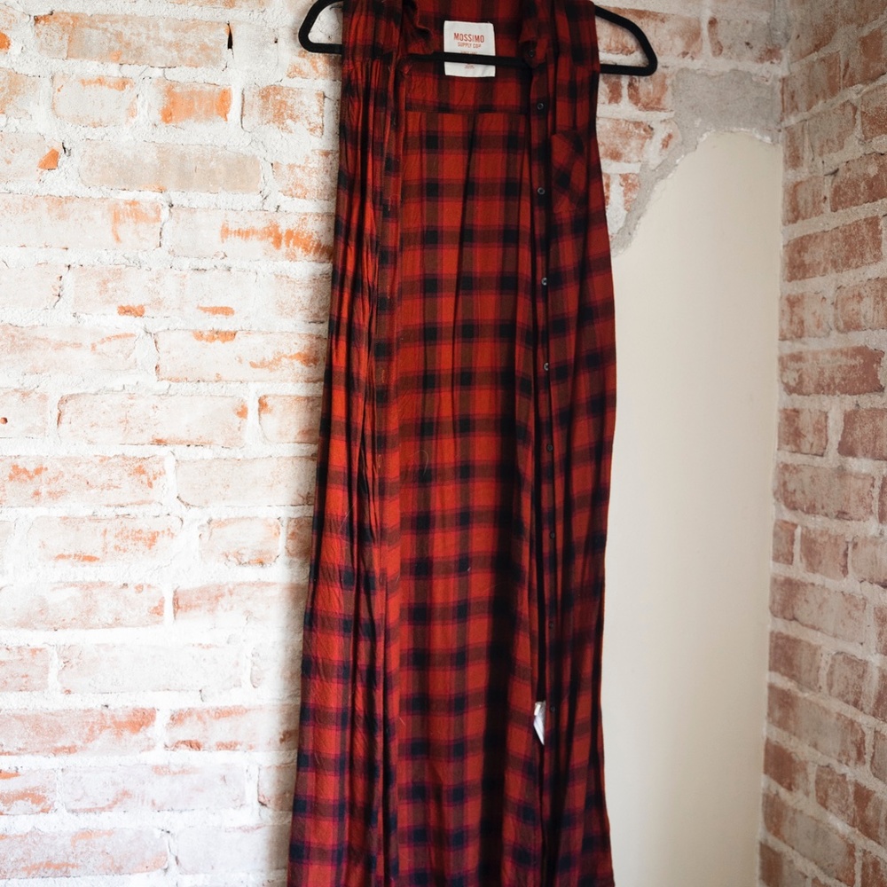 Mossimo Supply Long Plaid Sleeveless Cardigan